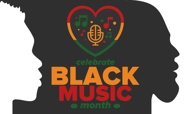 ilustraciones, imágenes clip art, dibujos animados e iconos de stock de mes de la música negra en junio. mes de apreciación de la música afroamericana. celebrado anualmente en estados unidos. concepto de música. cartel, tarjeta, banner y fondo. ilustración vectorial - talent show audio