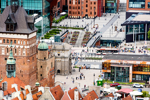 Aerial view of the old town of Gdansk in summer.