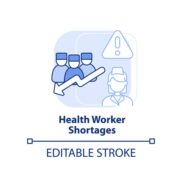 ilustrações, clipart, desenhos animados e ícones de ícone conceito azul claro do trabalhador de saúde - scarcity