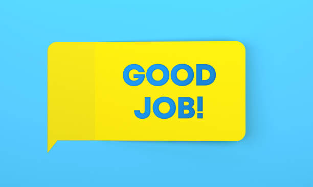 istock Good Job Written Yellow Adhesive Note On Blue Background 1407479641