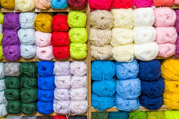 istock Close up shot of colored wool yarn balls as background 1407481173
