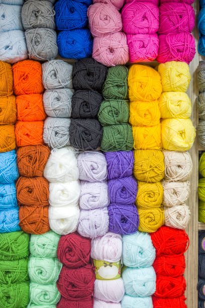 istock Close up shot of colored wool yarn balls as background 1407489080