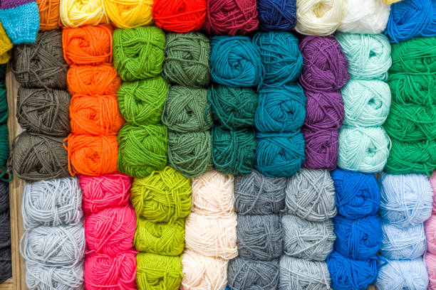 istock Close up shot of colored wool yarn balls as background 1407489300