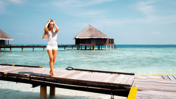 istock summer vacation time -  caucasian blonde in bikini on blue lagoon white sand beach 1407490184