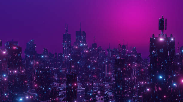 istock Cyberpunk Futuristic City Background 3D Render 1407490565