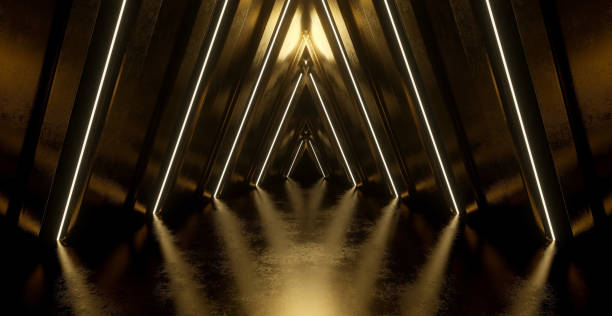 istock Unknown Stage Show Gold Garage Rough Grunge Night Tunnel Corridor Empty Virtual Underground Night Copper Banner Background Wallpaper 3D Rendering 1407490665