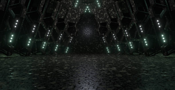 istock OuterSpace Parking Underground Car Warehouse Garage Studio Rough Modern Reflective Spaceship Tunnel Corridor Showcase Future Concept Art Black Abstract Background Room 3D Rendering 1407490800