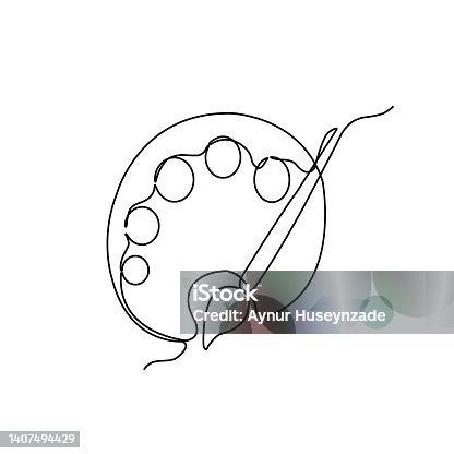 istock Paint continuous line illustration. One line brush with colors minimal drawing design 1407494429