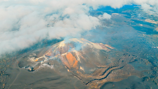 Top view of new volcano Tajogaite, Cumbre Vieja, La Palma, Canary Islands