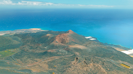 Aerial shot of volcano of Teneguia, La Palma, Canary Islands. Eruption 1971