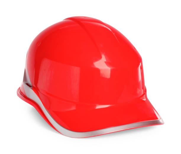 istock Red hard hat isolated on white. Safety equipment 1407502913