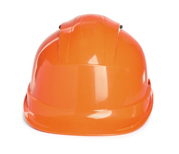 istock Orange hard hat isolated on white. Safety equipment 1407502965