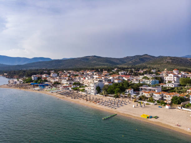 istock Greek City And Beach Aerial View 1407503752