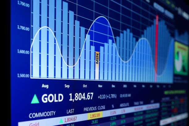 istock Online stock exchange application with gold price information on screen 1407505711