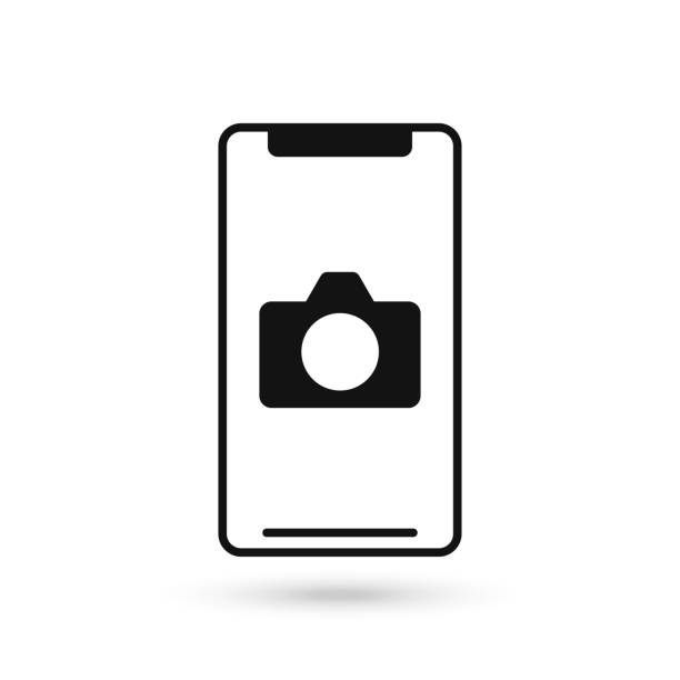 мобильный телефон плоский дизайн иконка камеры знак. - контактировать с линзой stock illustrations