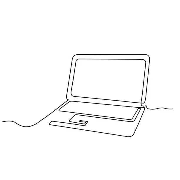 Vector illustration of one line laptop minimal illustration. Line art notebook design drawing vector