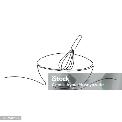 istock One line whisk illustration. Continuous line minimal drawing design vector 1407509388