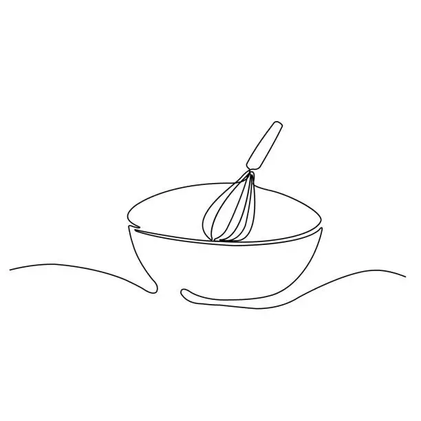 Vector illustration of One line whisk illustration. Continuous line minimal drawing design vector