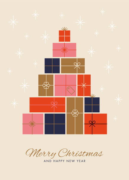 ilustraciones, imágenes clip art, dibujos animados e iconos de stock de árbol de navidad hecho de cajas de regalo. - regalos navidad