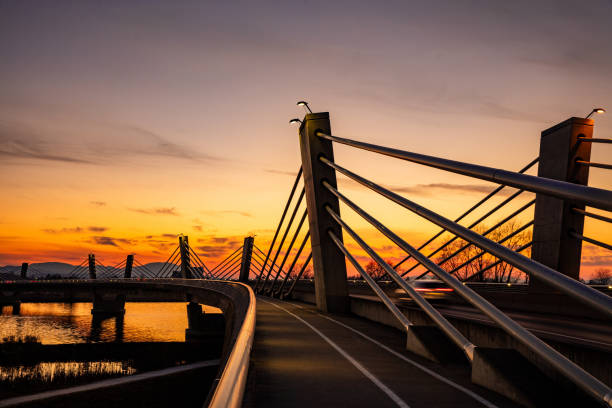 Puch bridge over Drava river in Ptuj during sunset against sky