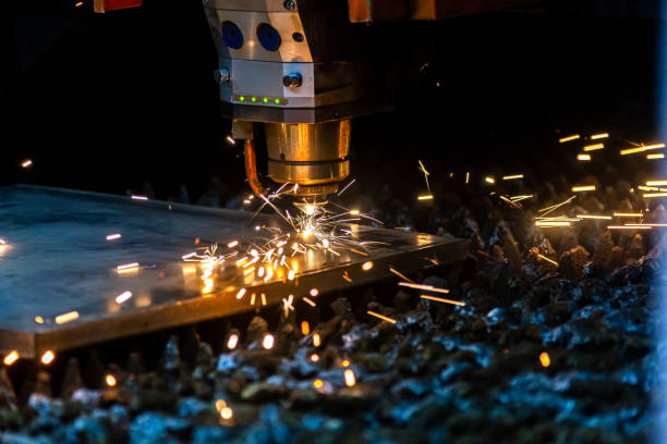 Laser metall cut cnc machine stock photo