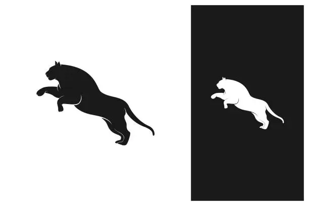 Vector illustration of jumping puma, tiger, jaguar, lion logo design silhouette vector illustration