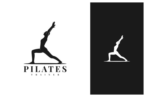 트레이너 필라테스 여성 실루엣 일러스트레이션. 벡터 디자인 - stretching exercising gym silhouette stock illustrations