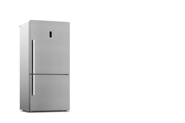 istock Refrigerator with copy space on white background. Home freezer for household. 1407526253