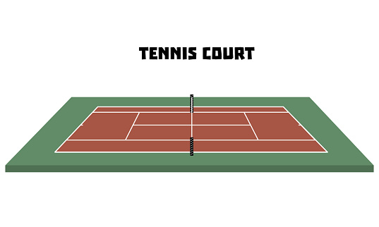 Playing Field for tennis. Isolated Tennis court 3D scheme on white background. Inside and outside tennis court, made in vector.