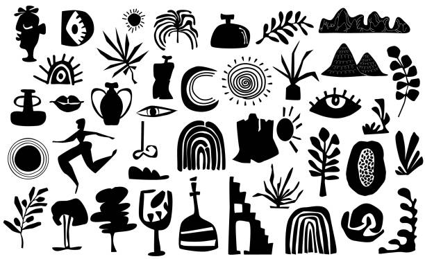 abstrakte moderne kunst boho stil silhouette grafiksammlung, isolierte vektor illustration elemente formen set - indigenous culture illustrations stock-grafiken, -clipart, -cartoons und -symbole