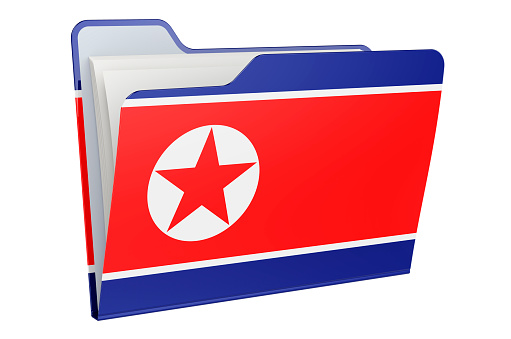 Computer folder icon with North Korean flag. 3D rendering isolated on white background