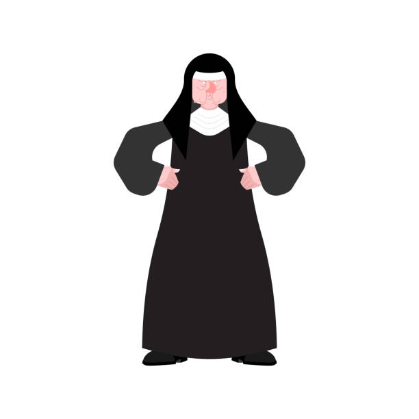 ilustraciones, imágenes clip art, dibujos animados e iconos de stock de monja enojada. malvada hermana santa. ilustración vectorial - nun praying clergy women