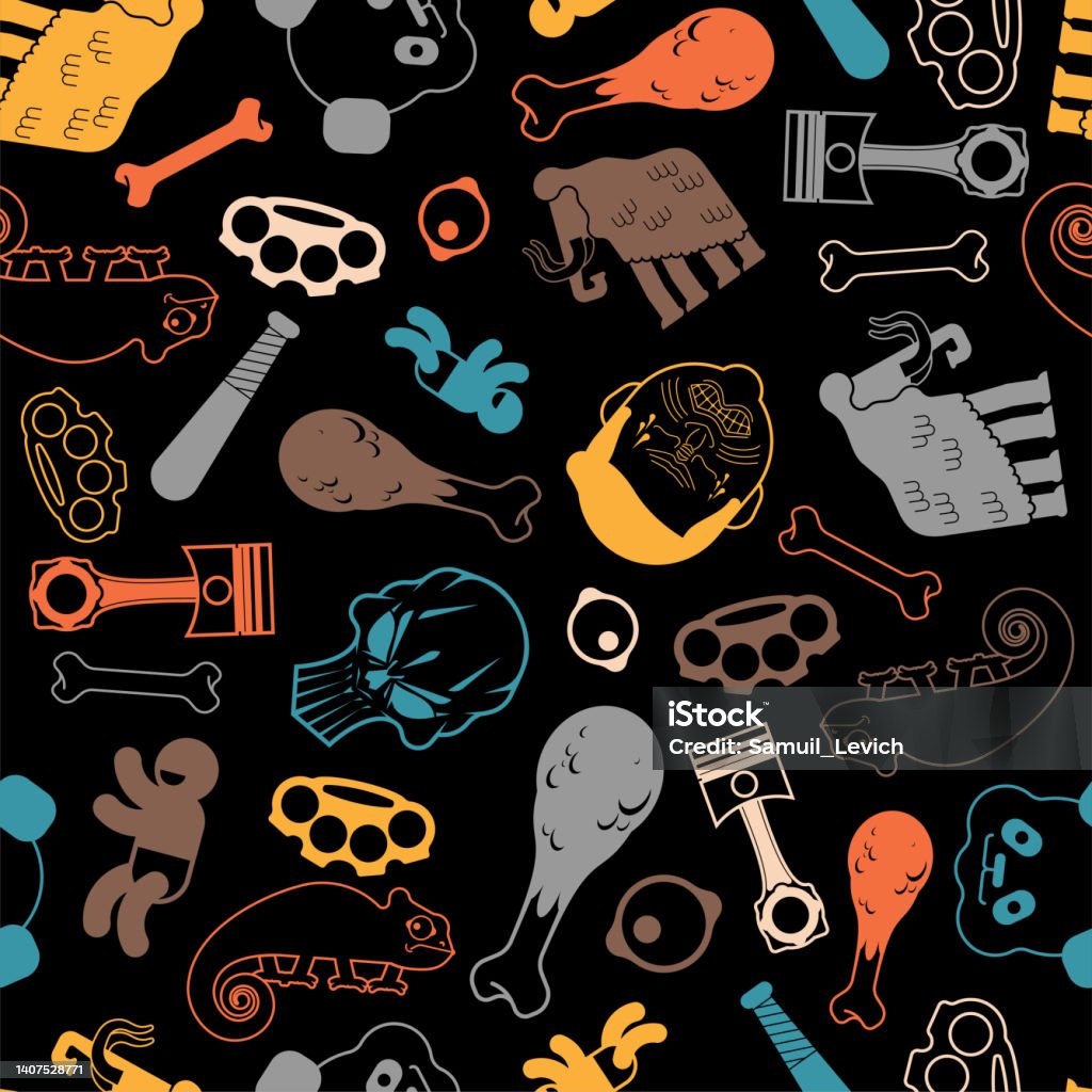 Knuckles Texture Multi Pattern Seamless Piston And Mammoth Background Skull And Brass ...