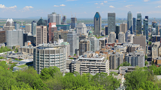 Financial district of Stamford, Connecticut with modern buildings.