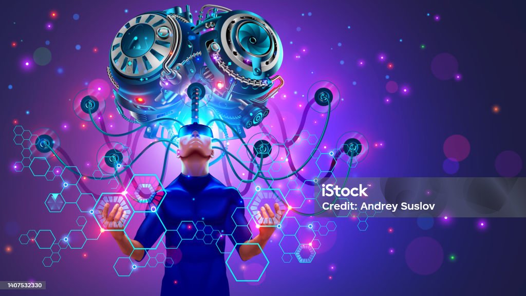 Big Artificial Brain Or Supercomputer With Ai Via Wires Connected With ...