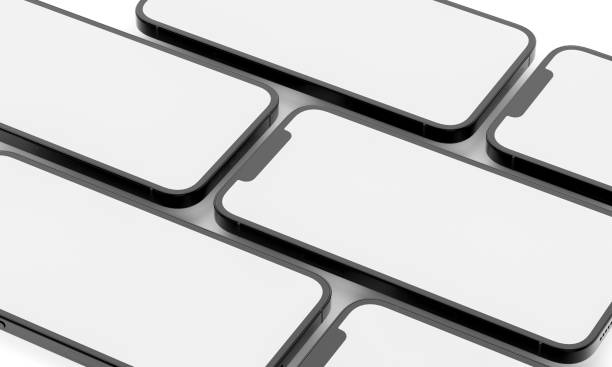 istock Illustration 3d render of isometric rectangles simulating a telephone in a 3d space with blank spaces. From different perspectives and views to help rock up for applications. iPhone 1407532437