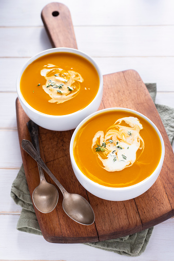 Creamy Butternut Squash Soup in Two Bowls