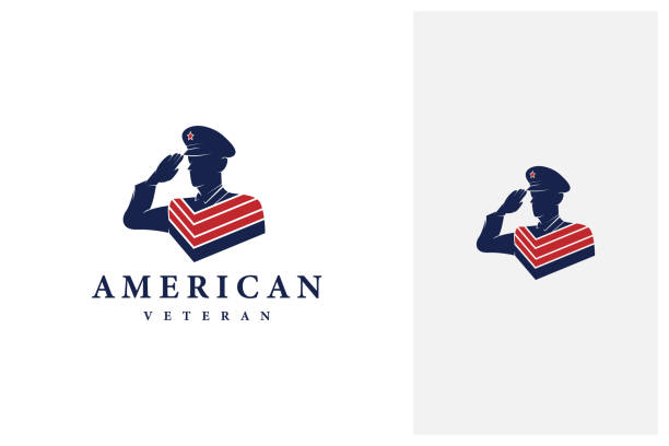 ilustrações de stock, clip art, desenhos animados e ícones de saluting american soldiers with american flag symbol design vector - navy officer armed forces saluting