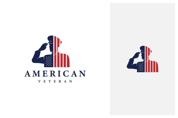 приветствие американским солдатам с помощью векто�ра дизайна символа американского флага - navy officer armed forces saluting stock illustrations
