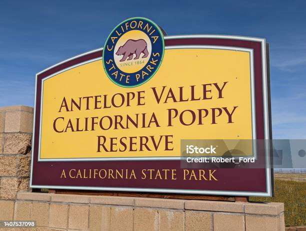 Sign To The Antelope Valley Poppy Reserve State Park Near Lancaster California Stock Photo - Download Image Now