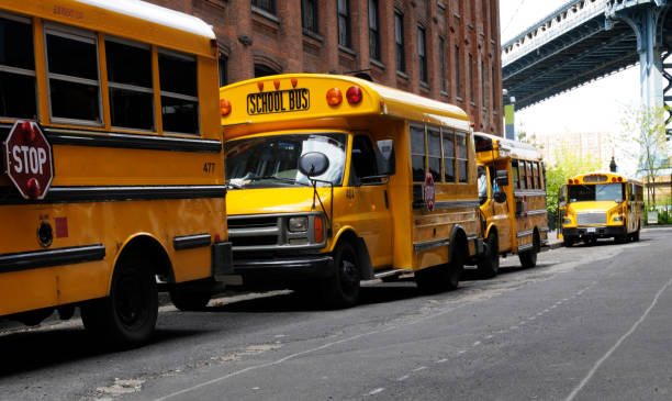 istock School buses parked on NYC street. 1407544043