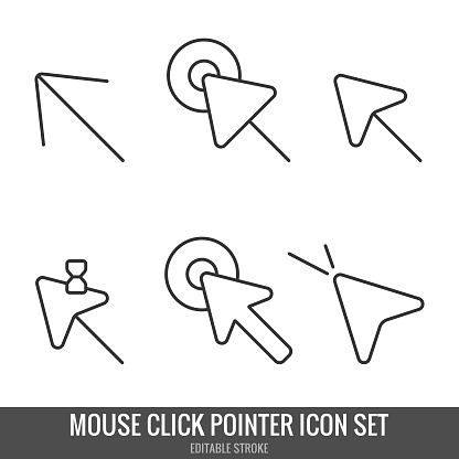 Mouse Click Pointer Icon Set Editable Stroke Vector Design.