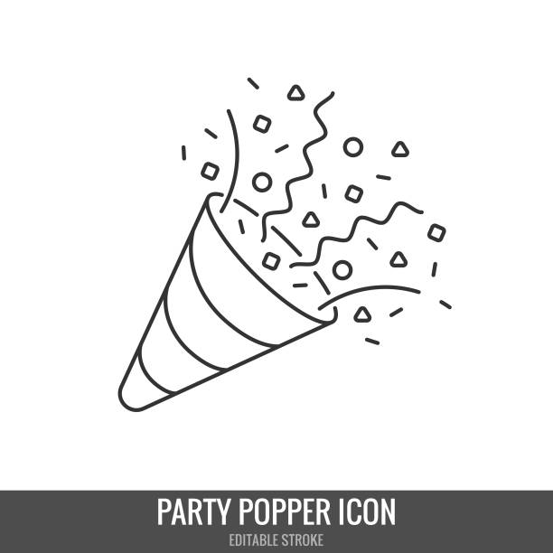 Party Popper Icon Editable Stroke Vector Design. Scalable to any size and Editable Stroke. Vector Illustration EPS 10 File. black and white balloons stock illustrations