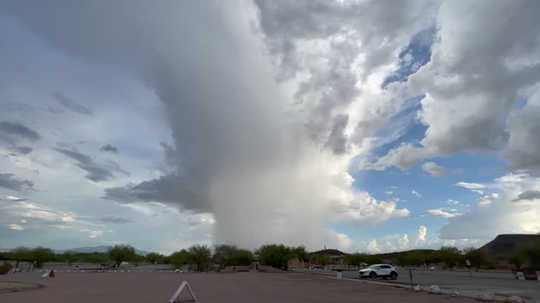 Monsoonal thunderstorm cloud near the San Xavier del Bac Mission in Tucson, Arizona