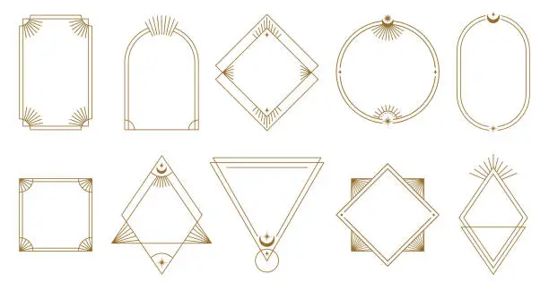 Vector illustration of Boho frame. Simple minimal line art badge borders, contour label templates vector set