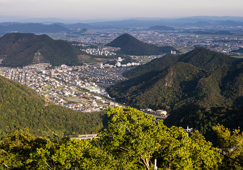 Gifu, Japan - October 3, 2015: Panoramic view of Gifu city from the top of Gifu castle on Mount Kinka
