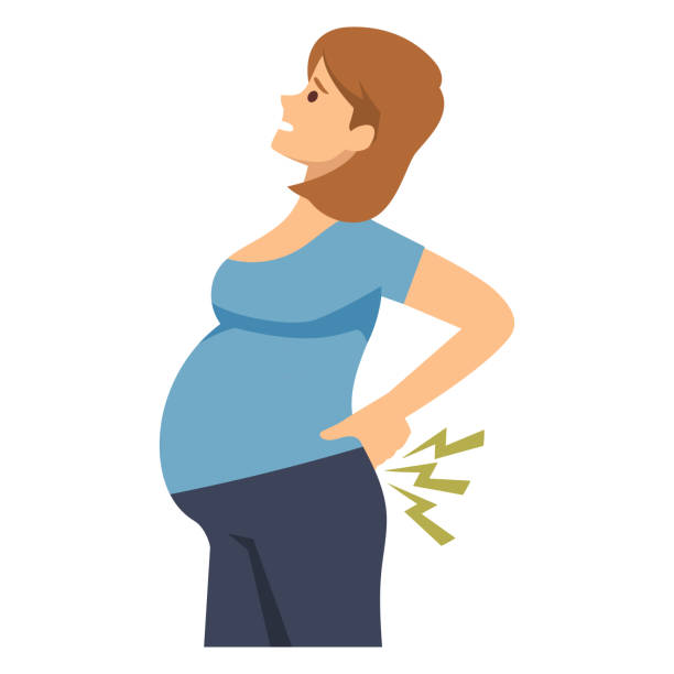 ilustrações de stock, clip art, desenhos animados e ícones de pregnant woman with lower back pain flat vector illustration isolated on white background - lower back pain