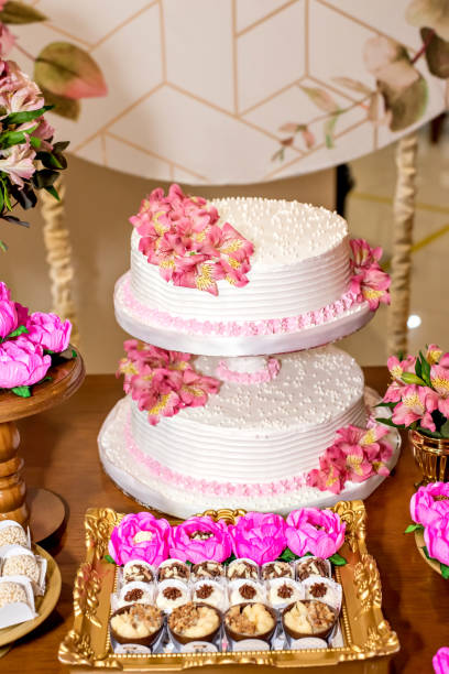 istock wedding cake decorated on sweet table. 1407548719