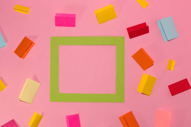 istock green frame pastel pink background surrounded by small sweet messages, creative art modern design 1407549622