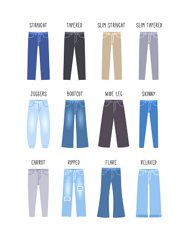 Men Jeans Denim Pants Fit Types Guideline Flat Illustration Stock ...